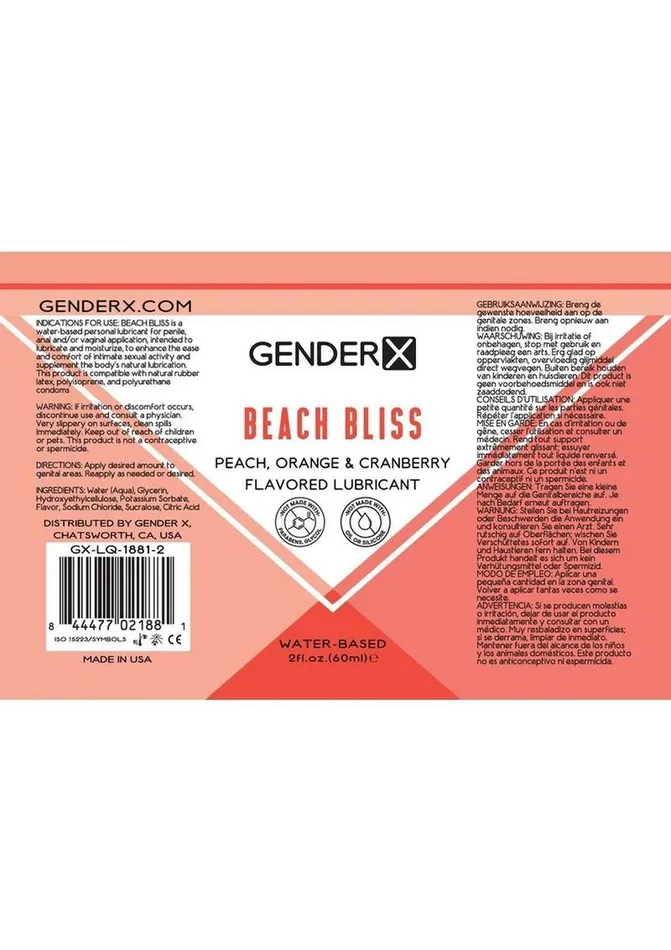 Gender X Anal Gender X Beach Bliss Water Based Flavored Lubricant 2oz Peach