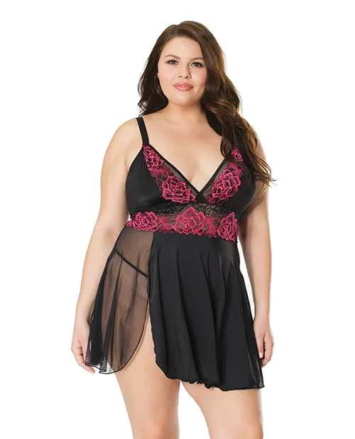 Hosiery Coquette Asymmetrical Skirt w Sheer Panel Babydoll GString