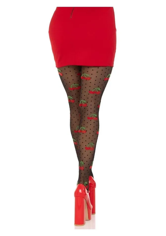 Hosiery Leg Avenue Leg Avenue Spandex Sheer Polka Dot Cherry Tights