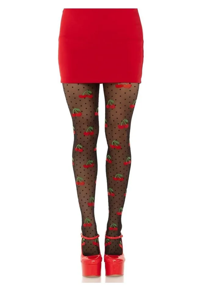 Hosiery Leg Avenue Leg Avenue Spandex Sheer Polka Dot Cherry Tights