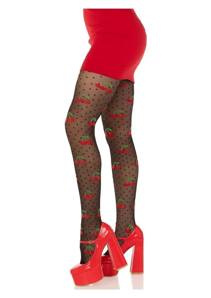 Hosiery Leg Avenue Leg Avenue Spandex Sheer Polka Dot Cherry Tights