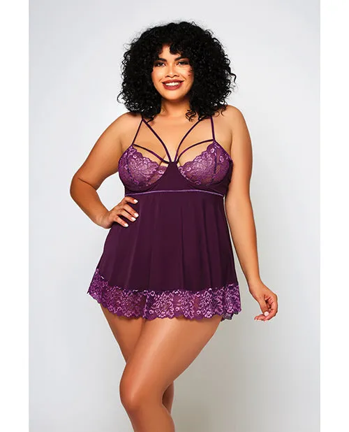 Icollection Lingerie Plus Size Plus Size Purple Cross Dye Babydoll Set 2X