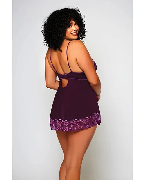 Icollection Lingerie Plus Size Plus Size Purple Cross Dye Babydoll Set 2X