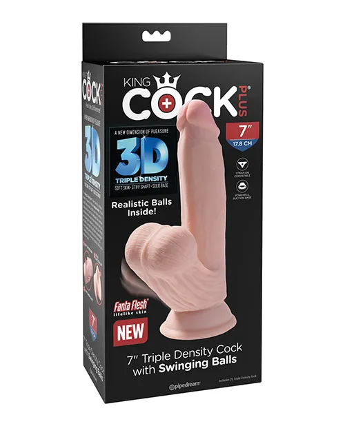 King Cock Plus 7 Triple Density Cock with Swinging Balls Ivory Pipedream Products Dildos