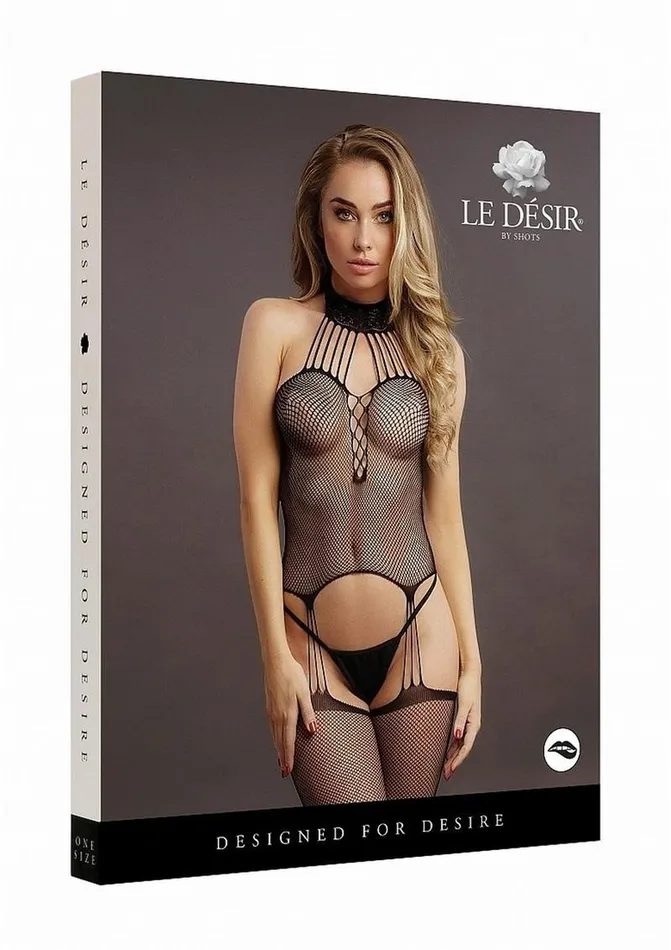 Le Desir Bodystockings Playsuits Le Desir Suspender Fishnet Choker Bodystocking