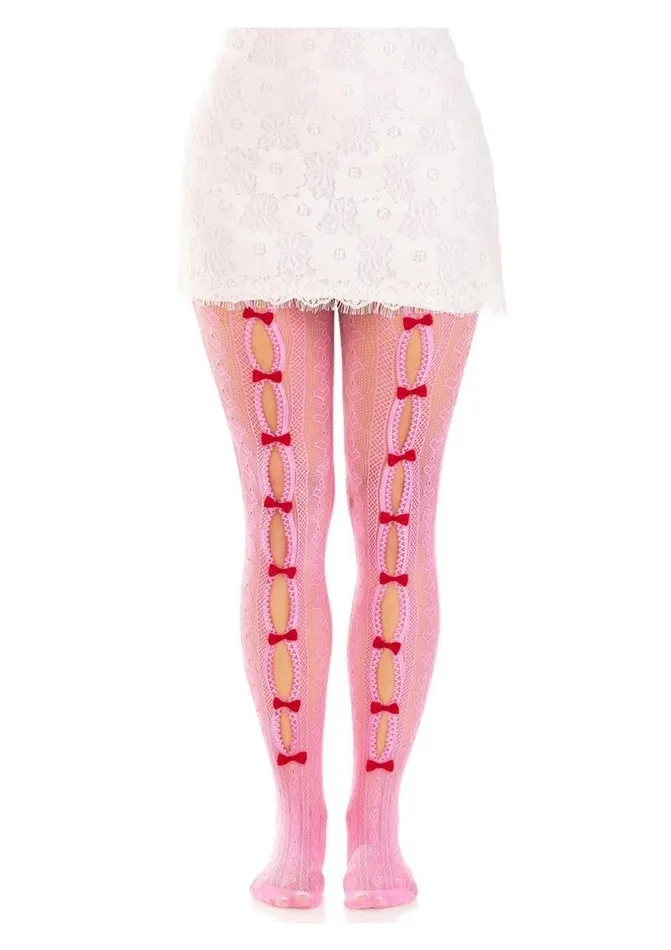 Leg Avenue Female Sex Toys Leg Avenue Sweetheart Striped Net Tights with Keyhole and Mini Bow Detail