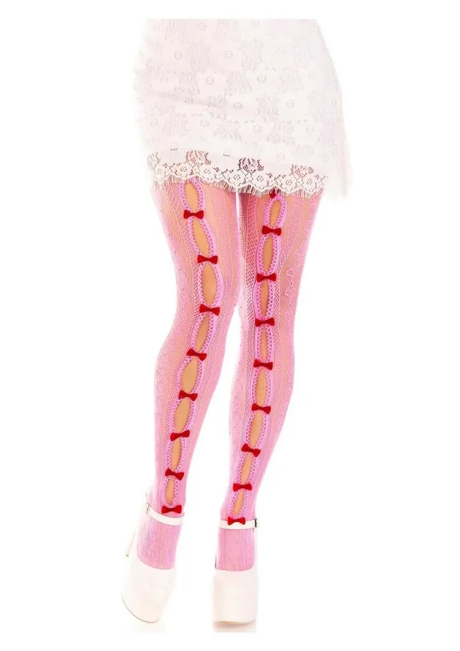 Leg Avenue Female Sex Toys Leg Avenue Sweetheart Striped Net Tights with Keyhole and Mini Bow Detail