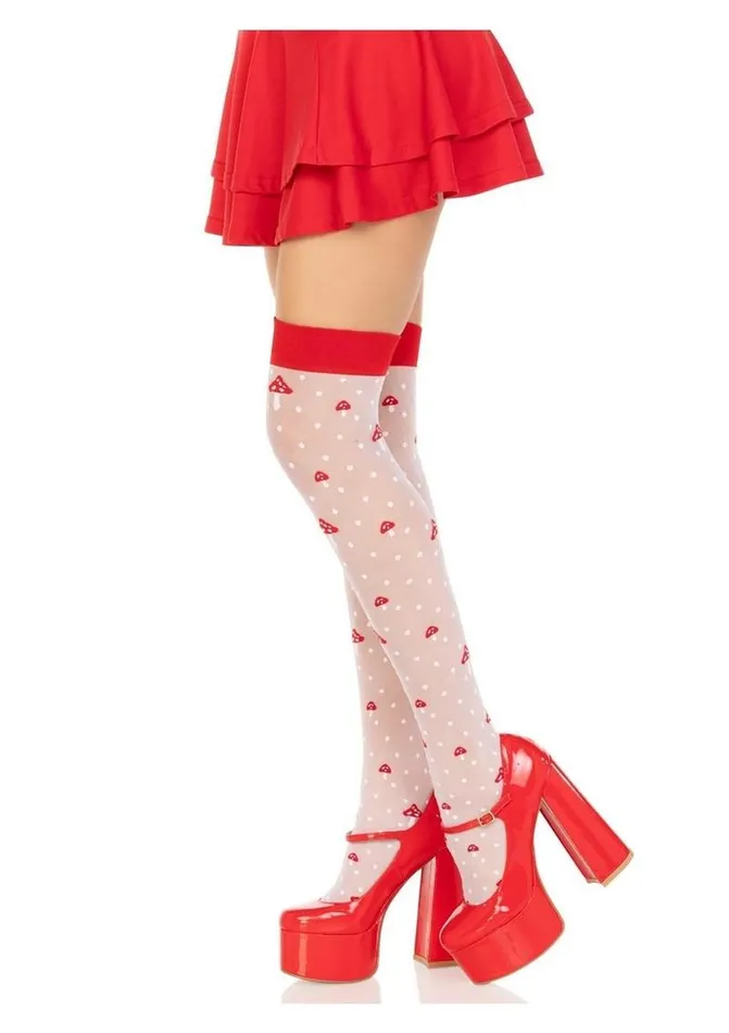 Leg Avenue Hosiery Leg Avenue Spandex Sheer Polka Dot Mushroom Thigh Highs