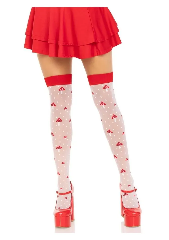 Leg Avenue Hosiery Leg Avenue Spandex Sheer Polka Dot Mushroom Thigh Highs