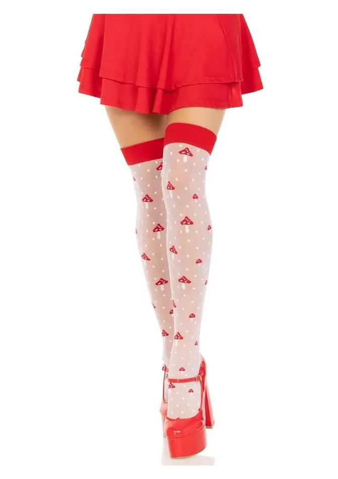 Leg Avenue Hosiery Leg Avenue Spandex Sheer Polka Dot Mushroom Thigh Highs