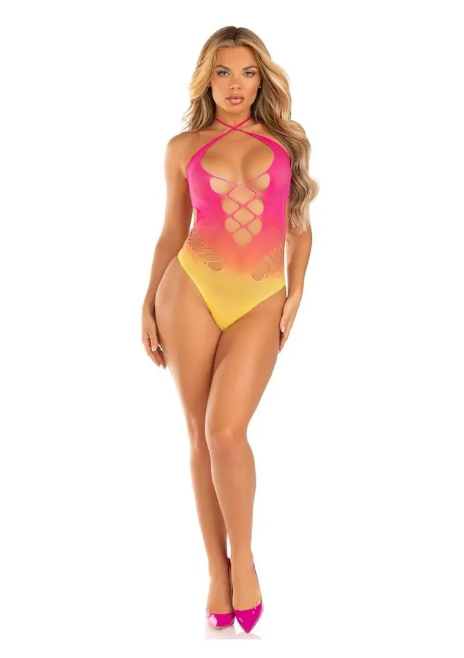 Leg Avenue Seamless Ombre Halter Bodysuit One Size Sunset Leg Avenue Teddies And Bodies