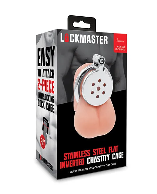 Lockmaster Stainless Steel Flat Inverted Chastity Cage Electric Eel INC Male Sex Toys