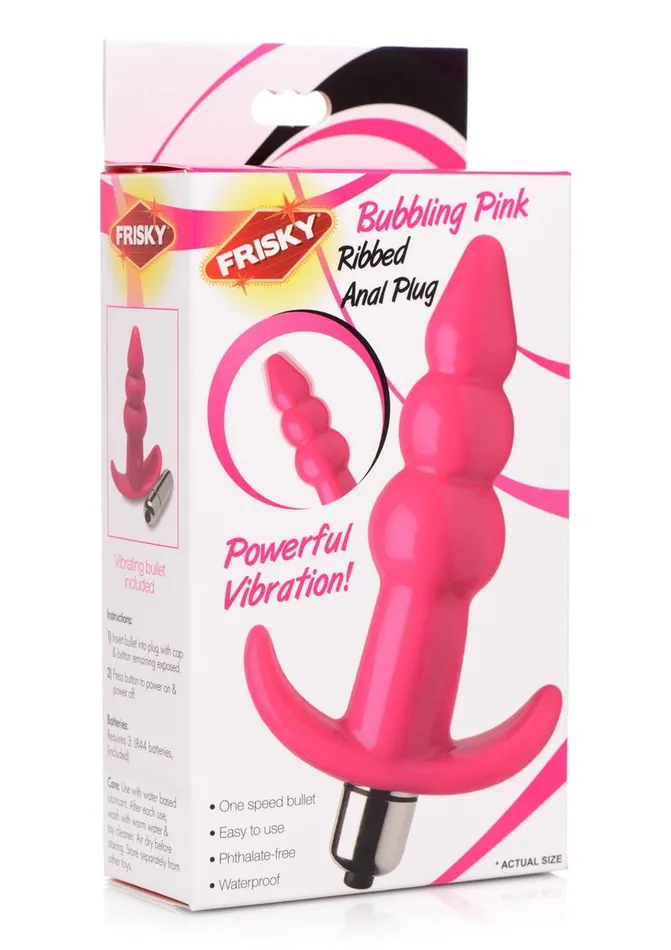 Male Sex Toys Frisky Bubbling Pink Ribbed Anal Plug Frisky