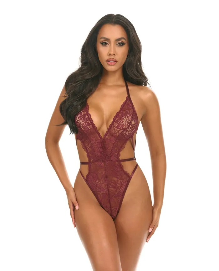 Oh La La Cheri Couples Lina Lace Halter Teddy Zinfandel SM