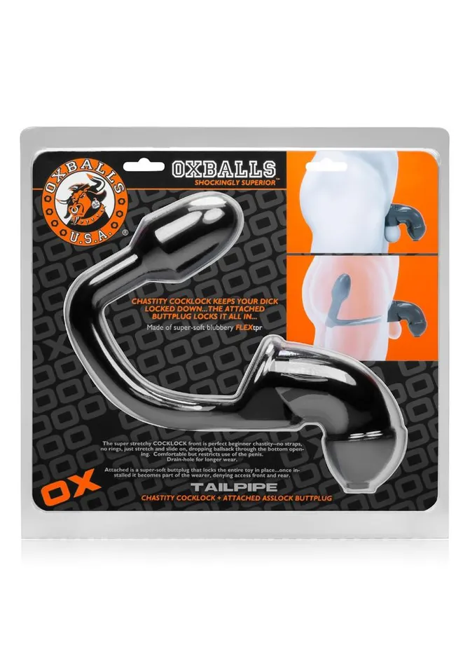 Oxballs Male Sex Toys Oxballs Tailpipe Chastity Cock Lock with Butt Plug