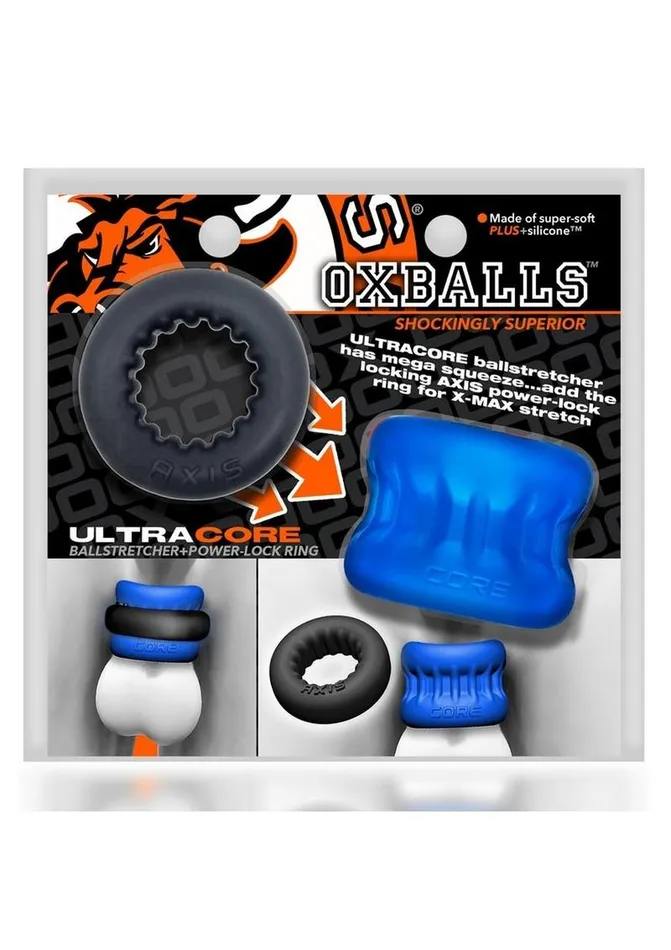 Oxballs Male Sex Toys Ultracore Core Ballstretcher with Axis Ring Blue Ice