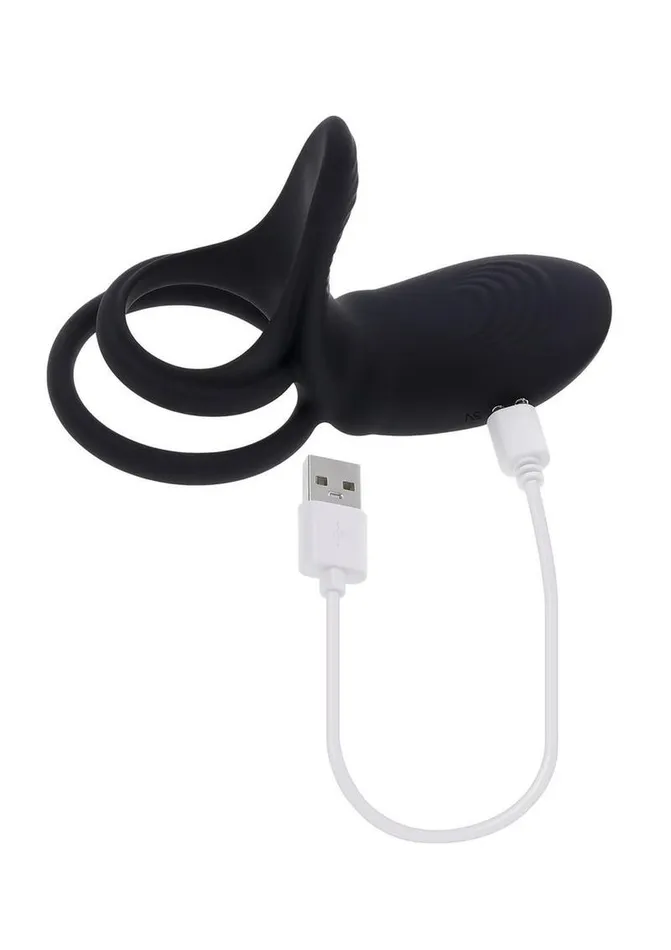 Playboy Just Right Rechargeable Silicone Dual Vibrating Cock Ring with Clitoral Stimulator Playboy Female Sex Toys