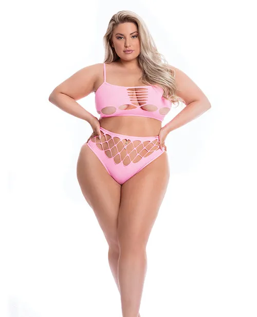 Plus Size Rene Rofe Plus Size Pink Neon Dreams High Waist Set