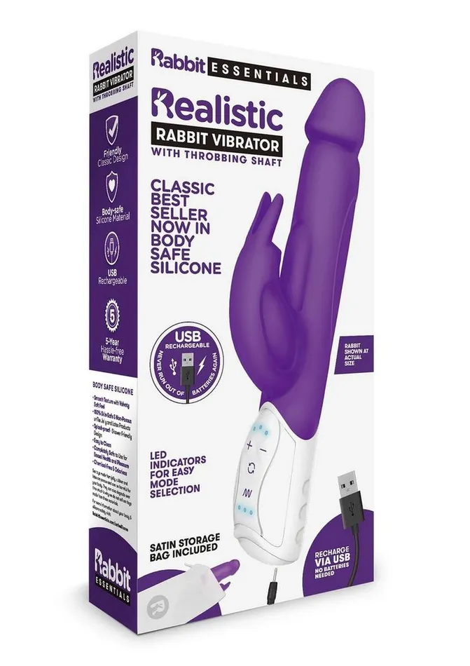 Rabbit Essentials Female Sex Toys Rabbit Essentials Rechargeable Silicone Realistic Rabbit