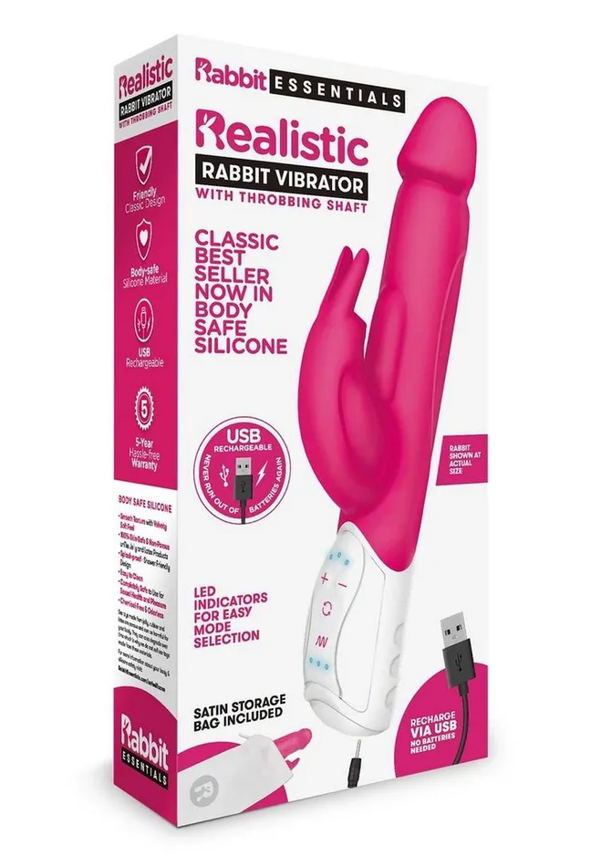 Rabbit Essentials Female Sex Toys Rabbit Essentials Rechargeable Silicone Realistic Rabbit