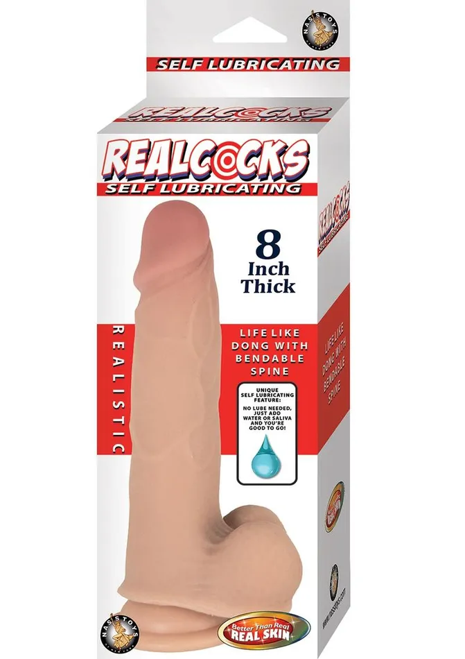 Realcocks Female Sex Toys Realcocks Self Lubricating Bendable Thick Dildo with Balls