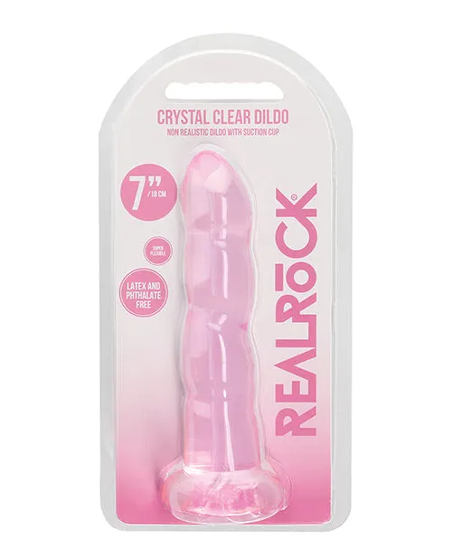 Shots America LLC Dildos Realrock Crystal Clear 7 Rippled Dildo Pink