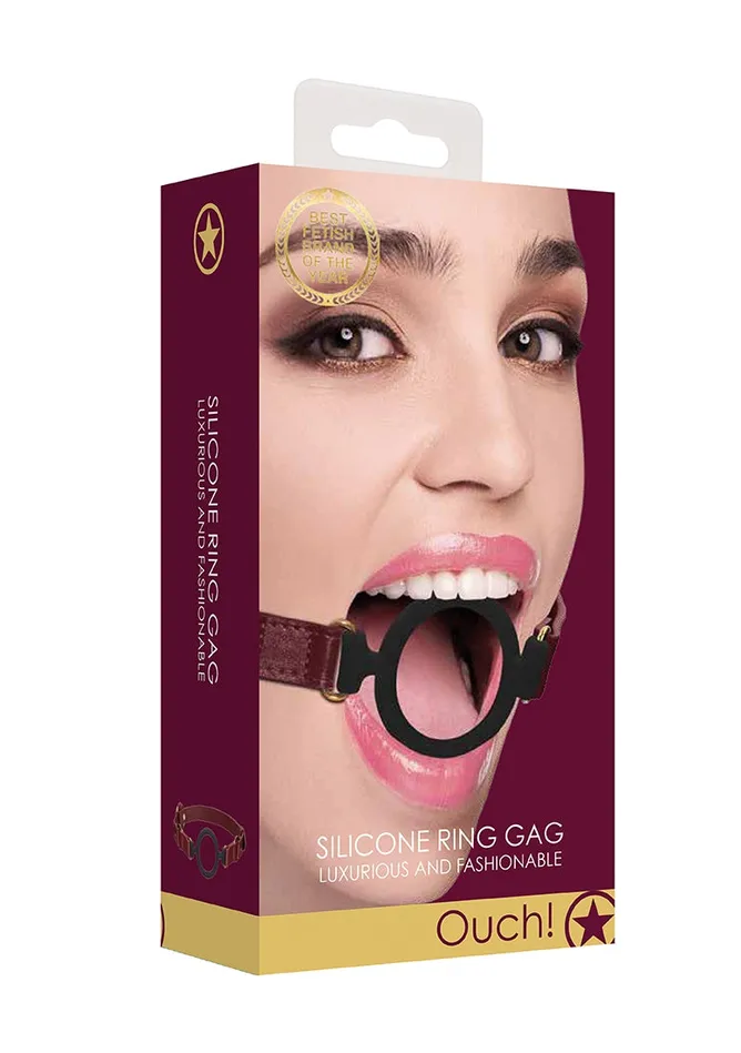 Shots America Ouch Halo Silicone Ring Gag Burgundy Couples