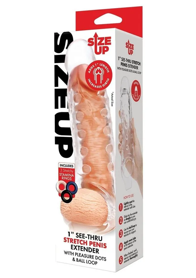 Size Up Studded Clear View Penis Extender with Ball Loop Size Up Male Sex Toys