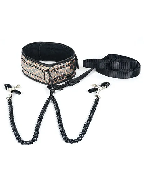 Spartacus Faux Leather Collar Leash Nipple Clamps Gold Couples