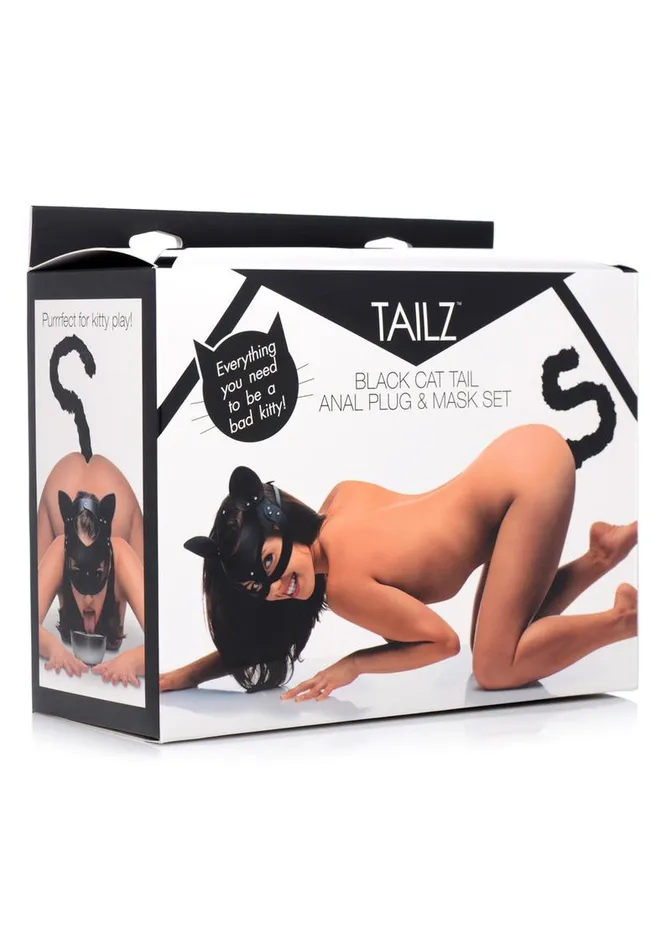 Tailz Black Cat Tail Anal Plug and Mask TAILZ Anal