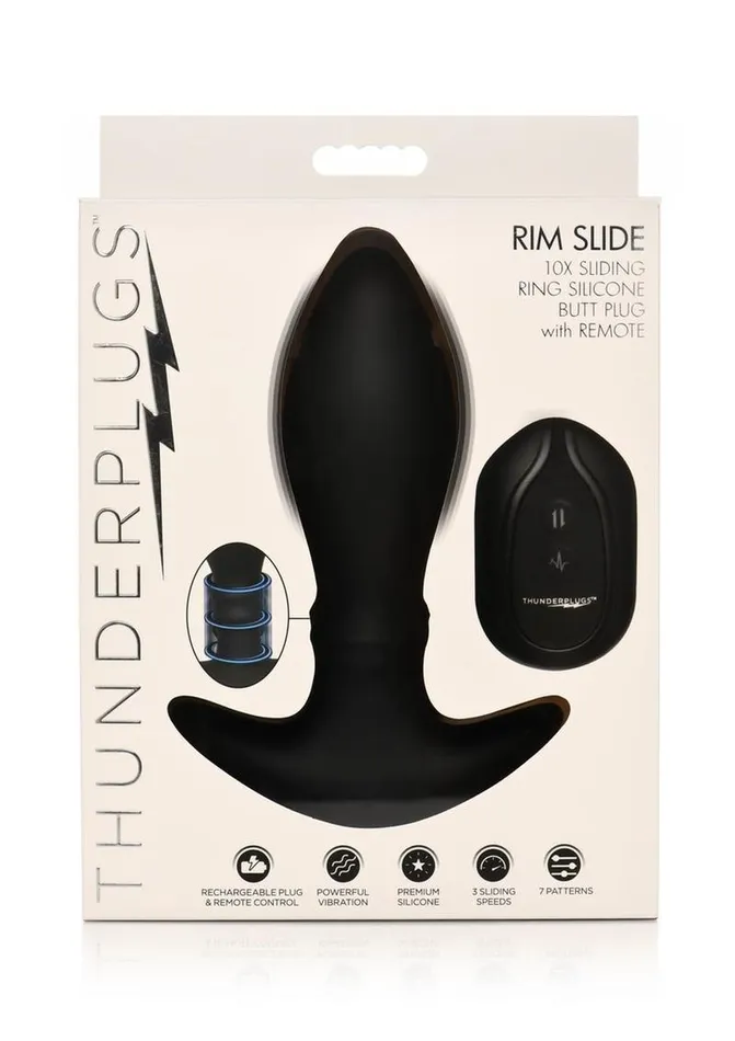 Thunder Plugs Rim Slide 7x Sliding Ring Silicone Rechargeable Butt Plug with Remote Control Thunder Plugs Male Sex Toys