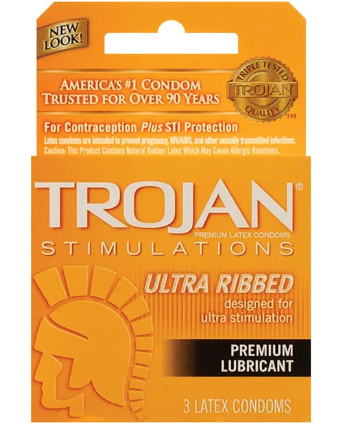 Trojan Ultra Ribbed Condoms 3 pack Paradise Marketing Male Sex Toys