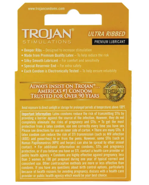 Trojan Ultra Ribbed Condoms 3 pack Paradise Marketing Male Sex Toys