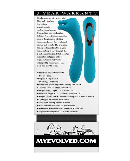 Vibrators Heads Or Tails Rechargeable Vibrator Teal Evolved Novelties INC