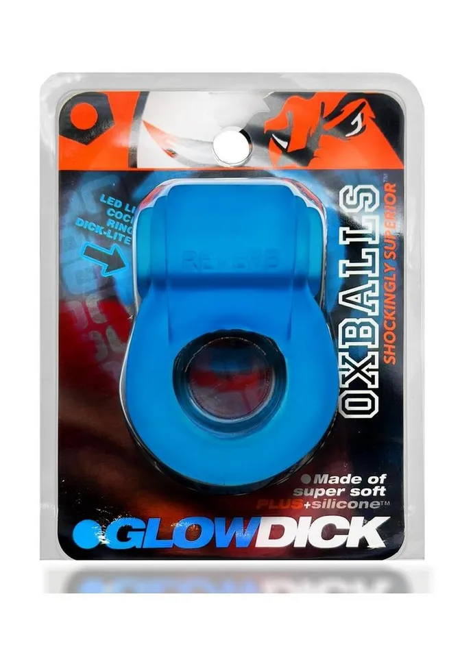 Vibrators Oxballs Glowdick Silicone Cockring with Led Blue Ice