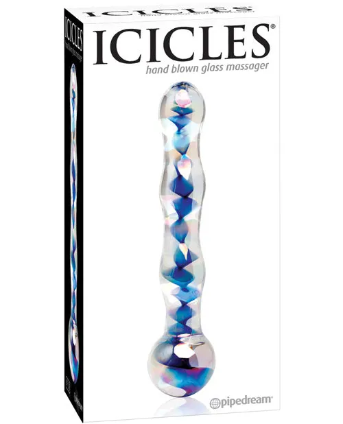 Vibrators Pipedream Products Icicles No 8 Glass Massager with Blue Swirls