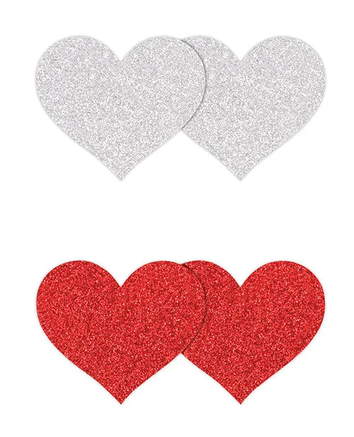 Vibrators Pretty Pasties Glitter Hearts RedSilver 2 Pair Ns Novelties INC