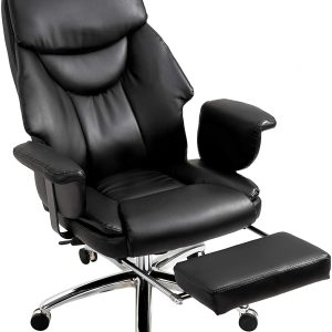 Abraham Wingback Style Office Chair With Footrest In Black Pu Leather Desk Chairs