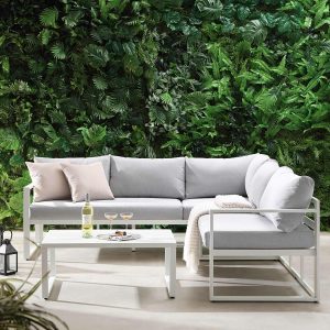 Albany Aluminium Corner Sofa Set With Reclining Back And Coffee Table, White Garden