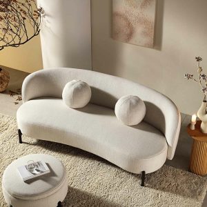 Amboise 3-Seater Curved Sofa With Ball Cushions, Beige Linen Blend Sofas