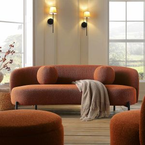 Amboise 3-Seater Curved Sofa With Ball Cushions, Brick Boucle Sofas