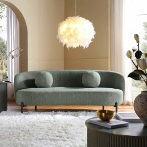 Amboise 3-Seater Curved Sofa With Ball Cushions, Spruce Green Textured Fabric Sofas