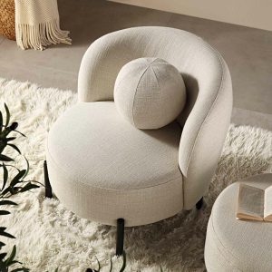 Amboise Armchair With Ball Cushion, Beige Linen Blend Armchairs