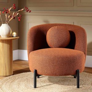 Amboise Armchair With Ball Cushion, Brick Boucle Armchairs