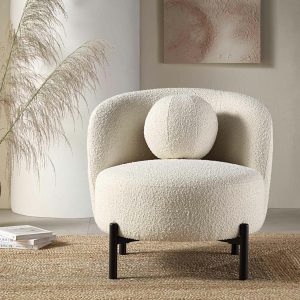 Amboise Armchair With Ball Cushion, Ecru Boucle Armchairs