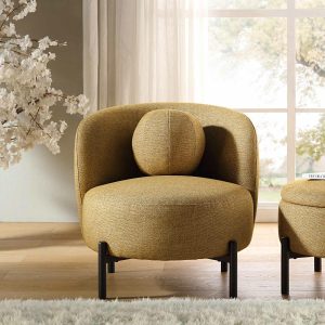 Amboise Armchair With Ball Cushion, Marigold Textured Fabric Armchairs