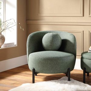 Amboise Armchair With Ball Cushion, Spruce Green Textured Fabric Armchairs