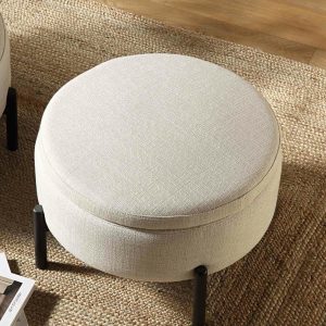 Amboise Round Storage Pouffe, Beige Linen Blend Sofas