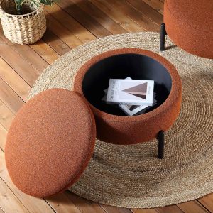 Amboise Round Storage Pouffe, Brick Boucle Sofas