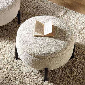 Amboise Round Storage Pouffe, Ecru Boucle Sofas